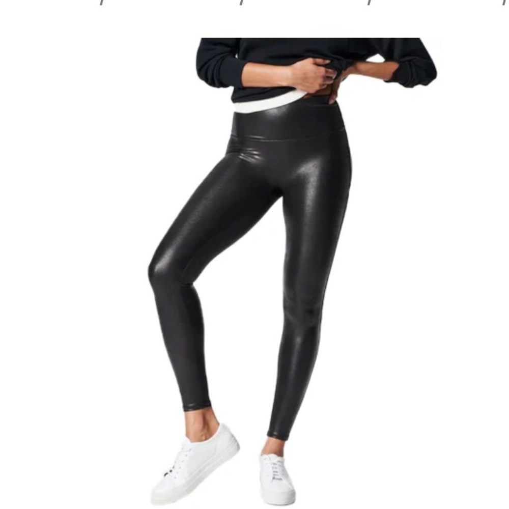 SPANX High-Waist Shiny Black Faux-Leather Leggings Size XS
